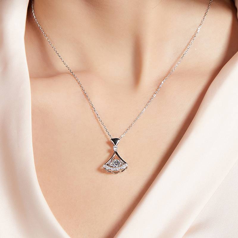 Dynamic Skirt Dance S925 Silver Plated Platinum Moissanite Diamond Necklace 50 Points D-Class